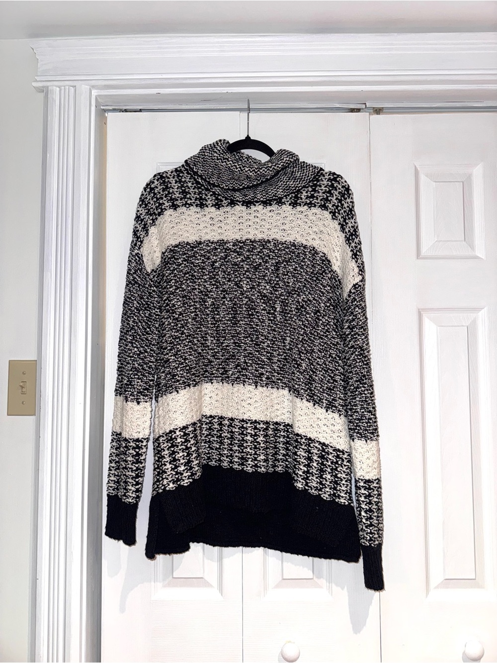 Denver Hayes Black & Cream Striped Cowl Neck Sweater
